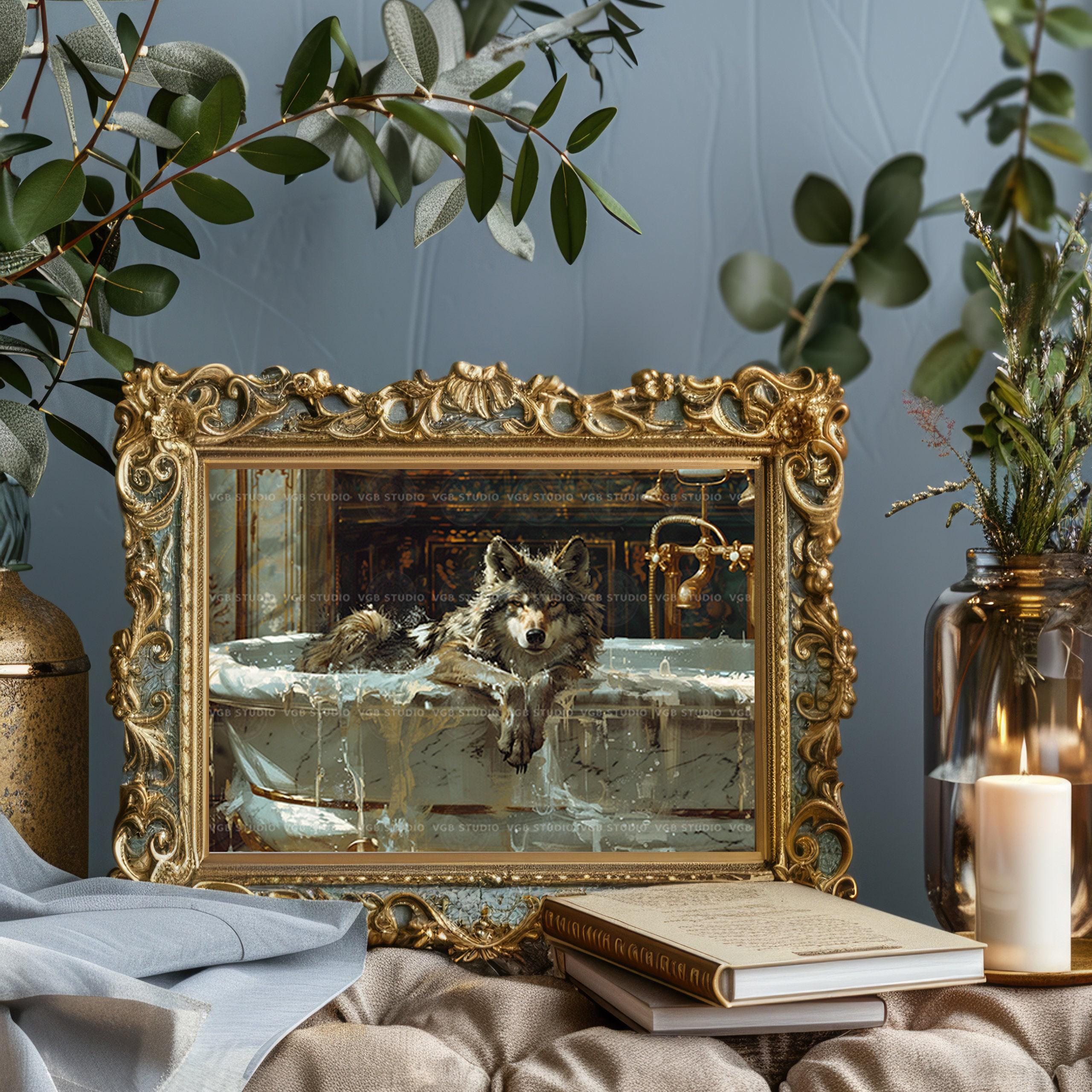 Wolves Bath Wolf Bath Victorian Bathtub, Canine Bathroom Whimsical Fine Art Print ...