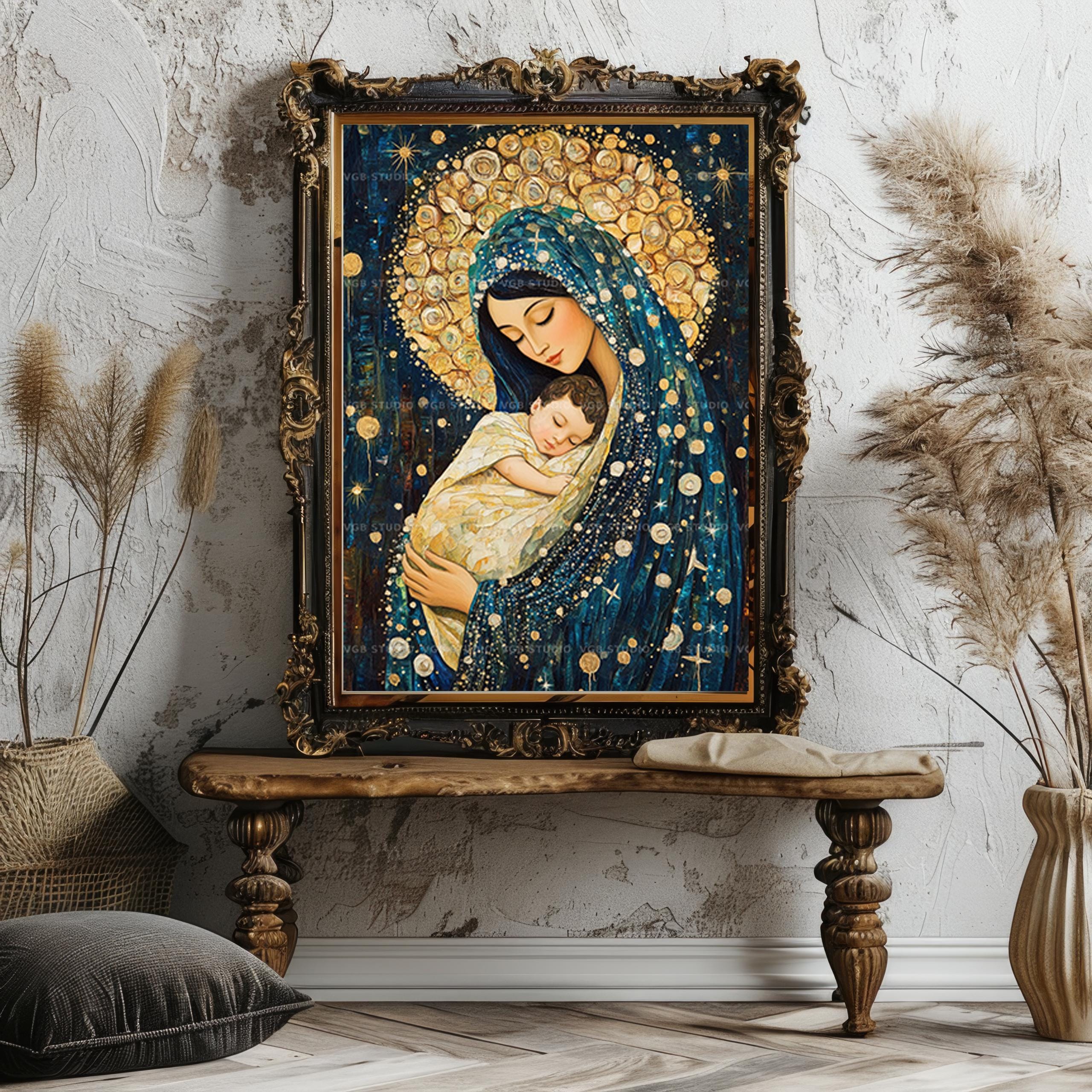 Virgin Mary and Baby Jesus Wall Art Print Sacred Motherhood Christian ...