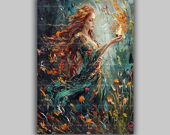 Brigid Celtic Pagan Goddess of Healing Print,  Poetry Wisdom Deity Fine Art Giclee, Irish Baroque Painting, Esoteric Ancient Myth Art M50