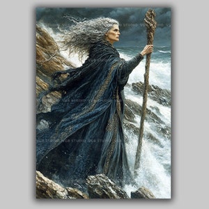Cailleach Goddess of Winter and Storms Art Print, Powerful Celtic Crone, Mystical Seasons Witch Wall Art, Pagan Nature Spirit Decor Art w65
