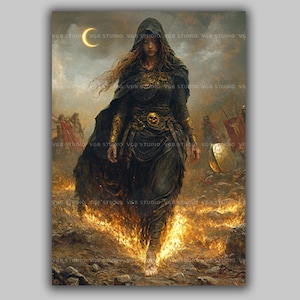 Andraste Celtic Warrior Goddess Art Print Pagan Wall Decor Dark Feminine Deity Mythical Female Warrior Fire Magic Spiritual Witch Gift AG73