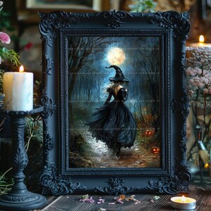 Witch Wall Art Print, Gothic Halloween Decor, Full Moon Painting, Occult Aesthetic, Dark Academia Poster, Witchy Gifts, Pagan Altar t46 image 2