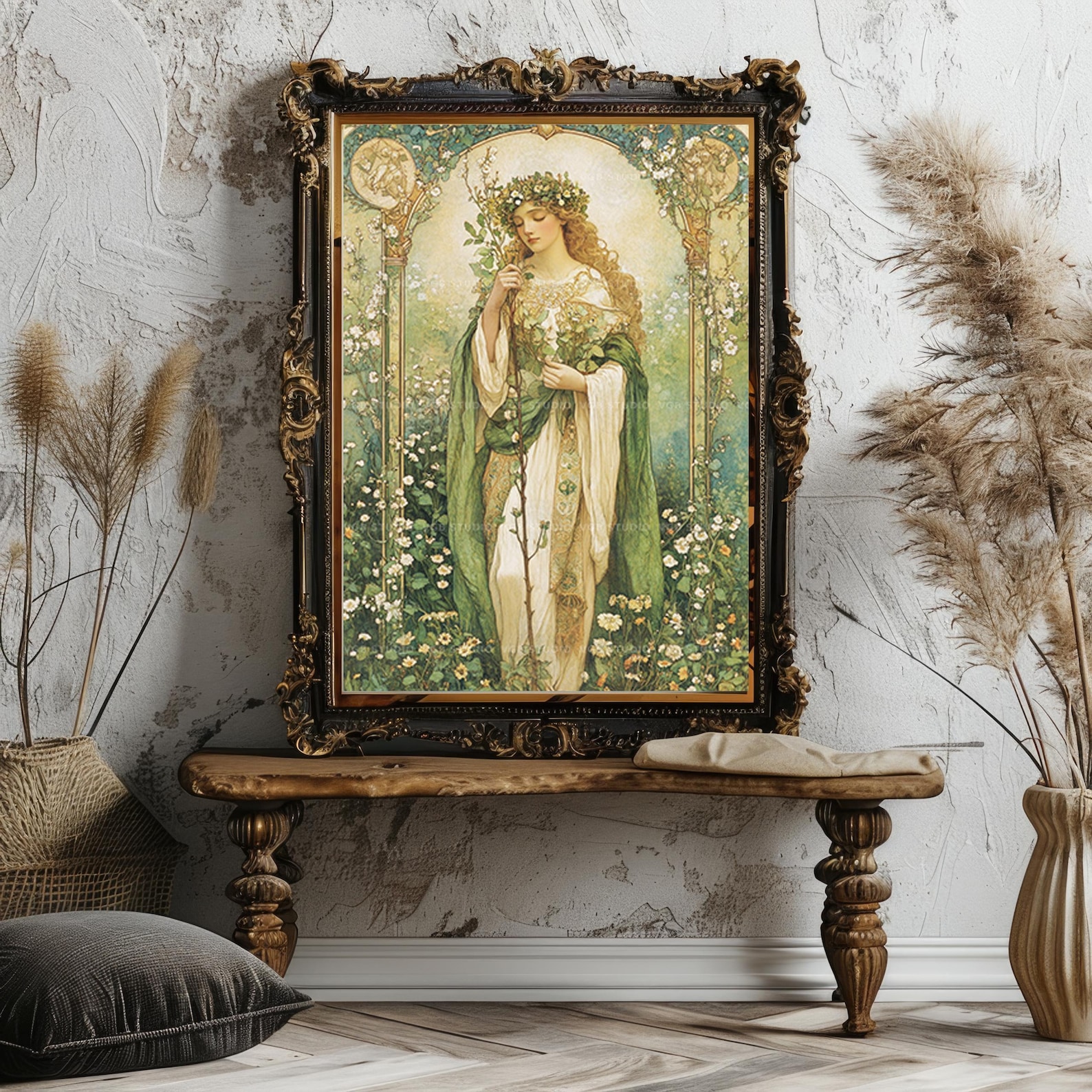 Thallo Flora Greek Goddess Art Nouveau Print Spring Flower Wall Decor ...