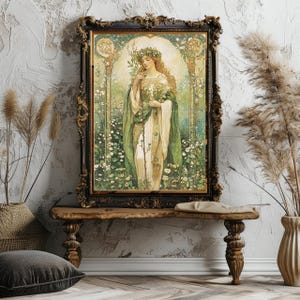 Thallo Flora Greek Goddess Art Nouveau Print Spring Flower Wall Decor ...