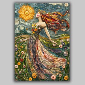 Aine Celtic Goddess Art Print Irish Goddess of Sun and Summer Divine Feminine Flower Crown Pagan Wicca Fantasy Mosaic Style Wall Art AG44