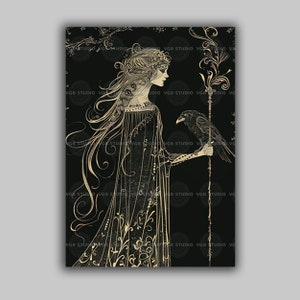 The Morrigan Art Nouveau Goddess Celtic Esoteric Altar Art, Pagan Witchcraft Wicca, Witchy Artwork , Ancient Irish Deity Print q51