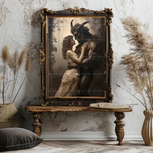 Gothic Monster Romance Wall Art Print, Horned Beast And Woman Embrace, Dark Fantasy Lovers, Occult Fairy Tale, Beauty Beast Macabre E08 image 2