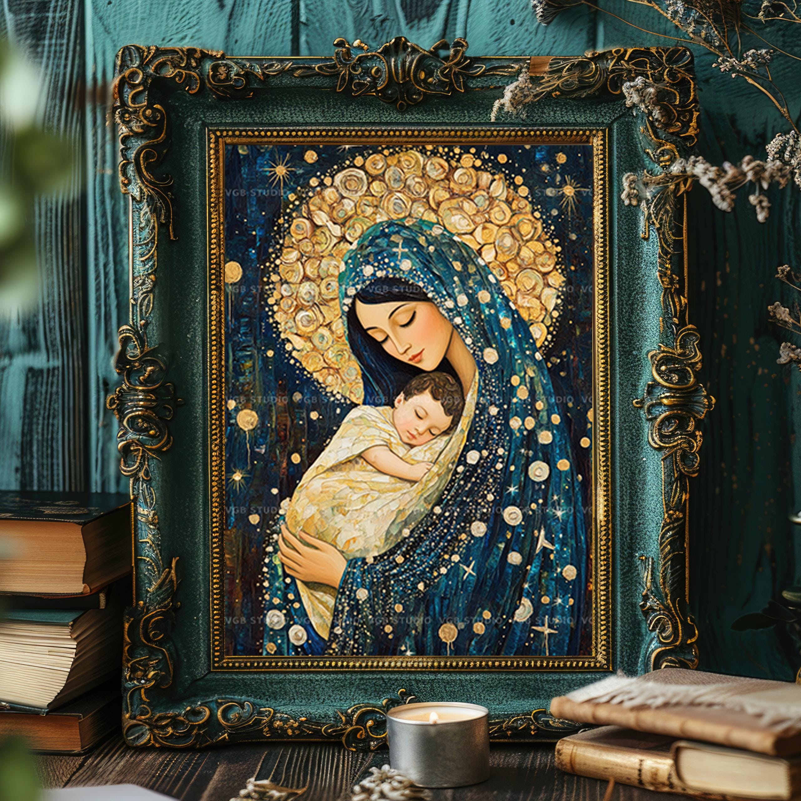 Virgin Mary and Baby Jesus Wall Art Print Sacred Motherhood Christian ...
