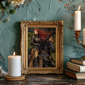 Macha Warrior Goddess Wall Art Print, Irish Sovereignty Horsewoman, Celtic Mythology Decor, Morrigan Battle Queen, Dark Feminine Gift aa02 image 6