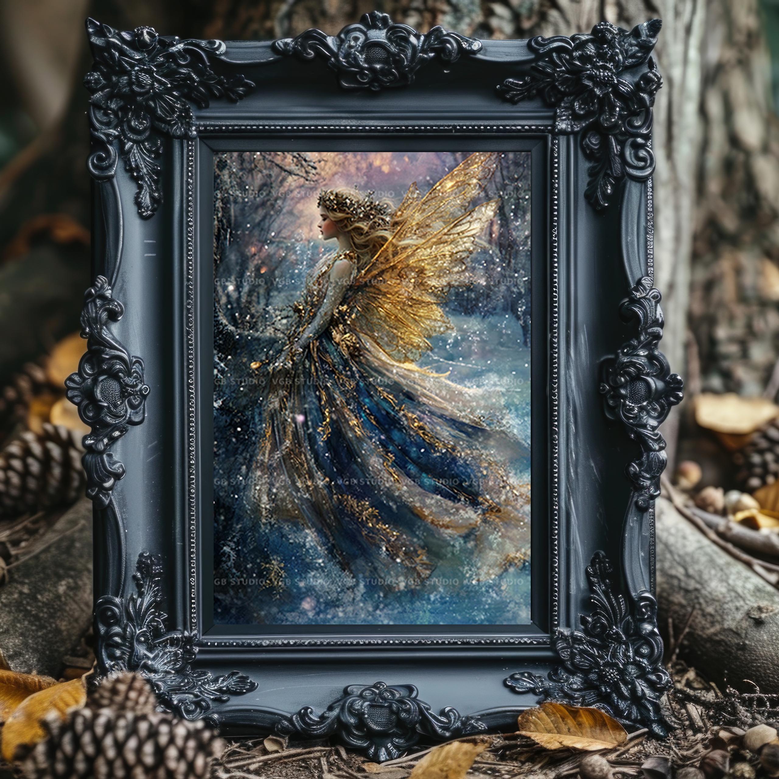 Winter Fairy Art Print Golden Wings Snow Queen Fantasy Wall Decor ...