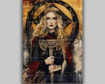 Freya Norse Goddess Art Print Viking Wall Art Norse Mythology Pagan Decor Shieldmaiden Freyja Portrait Scandinavian Folklore Witchcraft r13