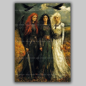 The Morrigan Badb Macha and Nemain Celtic Triple Goddess Print, Irish Mythology Wall Art, Irish Goddess of Fate and Battle Esoteric Art x40