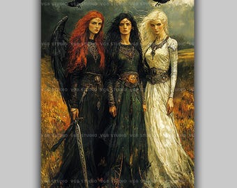 The Morrigan Badb Macha and Nemain Celtic Triple Goddess Print, Irish Mythology Wall Art, Irish Goddess of Fate and Battle Esoteric Art x40