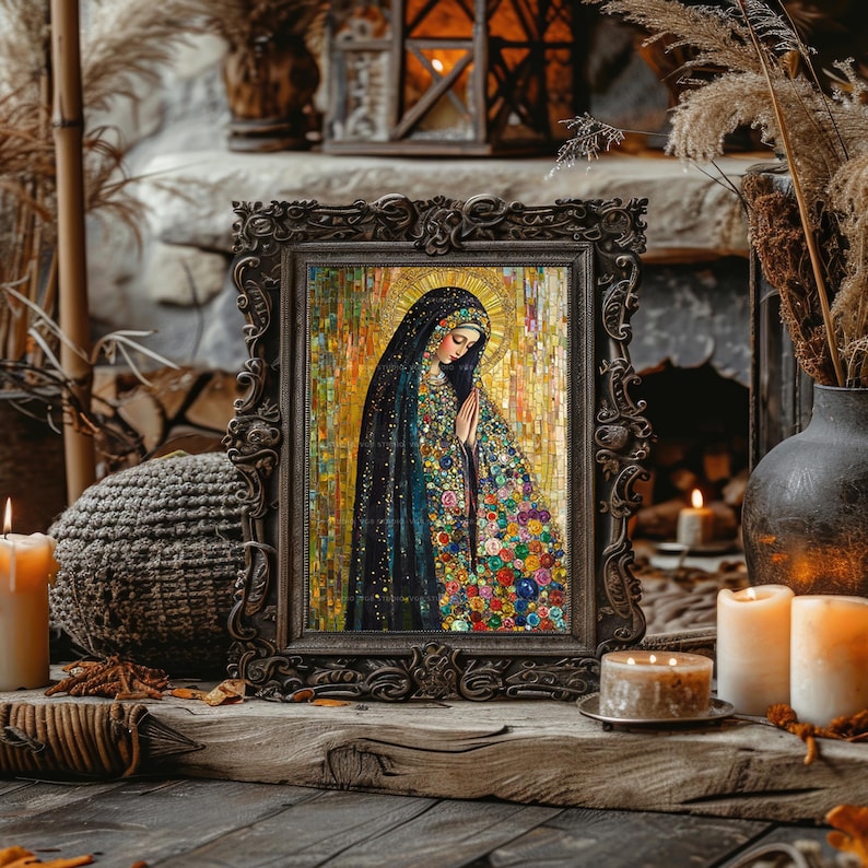 Lady of Guadalupe Art Print Mosaic Virgin Mary Religious Decor Mexican Icon Catholic Wall Colorful Spiritual Gift Madonna Sacred Home AJ50 image 4