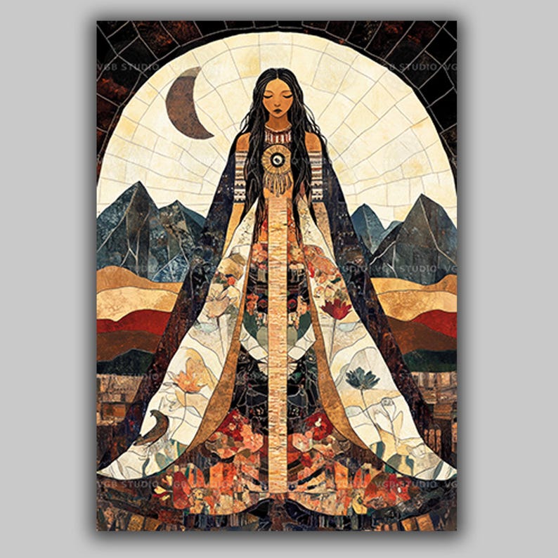 Changing Woman Navajo Goddess Wall Art Print Indigenous Mythology Sacred Feminine Nature Symbolism Native Spirit Earth Renewal Artwork AJ29 image 1