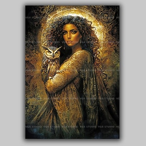 Sophia Art Print Gnostic Wisdom Goddess Owl Sacred Feminine Spiritual Enlightenment Divine Knowledge Mystical Golden Light Ancient AJ32