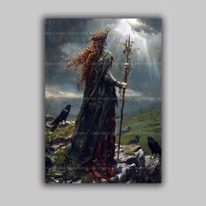 Morrigan Art Print Keltische godin muur decor raaf koningin donkere priesteres Ierland mythologie krijger heks heidense goddelijke vrouwelijke profetie L70