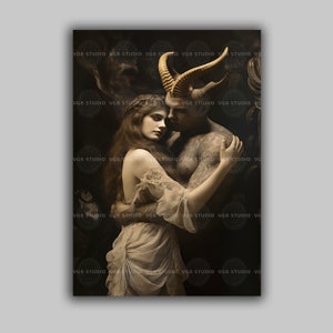 Romantic Fantasy Art Print Dark Enchantment Demon Lover Gothic Couple Mythological Embrace Surreal Love Story Victorian Fairytale F72
