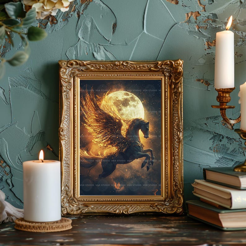 Pegasus Art Print Mythical Winged Horse Fantasy Creature Artwork ...
