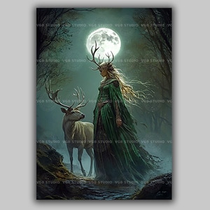 Elen of the Ways Celtic Deer Antlered Goddess of the Forest Art Print, Guardian of Wild Paths, Mystical Pagan Decor, Wiccan Druid Magic AD35