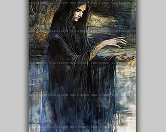 Erecura Aerecura Diosa del Inframundo Celta Lámina Artística Aguas Góticas de Pantano Fertilidad Ctónica Mitología Galo Romana Oscura Pagana Espiritual AH32