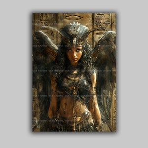 Egyptische godin kunst aan de muur Isis met vleugels donker goud fantasie decor krachtige goddelijke vrouwelijke print mystieke oude Egypte priesteres m99