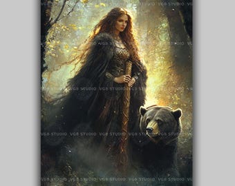 Artio Keltische beer godin Wall Art Print godin van de natuur en bescherming mythologie heidense Wicca decor goddelijke vrouwelijke bosbeschermer AD47