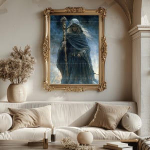 Cailleach Wintergöttin Art Print, Gothic Gothic Folklore, Keltische Folklore Wanddekoration, Crone Hexe Malerei, Heidnische Mythologie Dark Academia Altar Geschenk u92 Bild 7