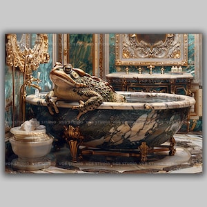 Whimsical Frog in Bathtub Art Print Fantasy Animal Portrait Luxurious Bathroom Decor Victorian Amphibian Artwork Cottagecore Wall Art p10