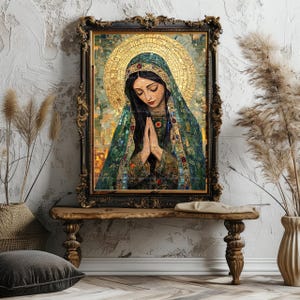 Mary Magdalene Mosaic Art Print Sacred Feminine Saint Religious Icon Christian Mythology Decor Golden Halo Spiritual Wall Artwork AJ68 image 8