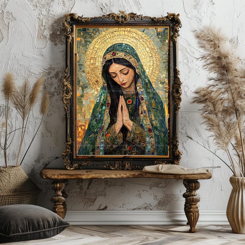 Mary Magdalene Mosaic Art Print Sacred Feminine Saint Religious Icon Christian Mythology Decor Golden Halo Spiritual Wall Artwork AJ68 image 8
