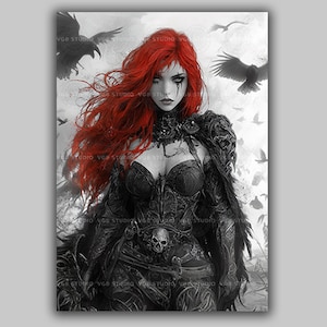 Badb Catha Battle Crow Goddess Art Print, Celtic Warrior Wall Art, Dark Feminine Power Decor, Mythical Morrigan Raven Goddess Artwork z74