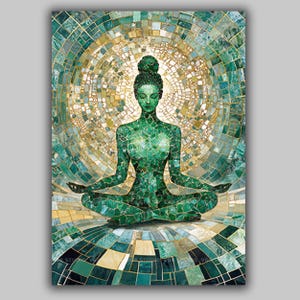 Grüne Tara Kunst-Druck Buddhistische Göttin des Mitgefühls Mosaik-Stil Meditation Wand-Kunst tibetische Gottheit spirituelles Dekor göttlich weiblich AJ86