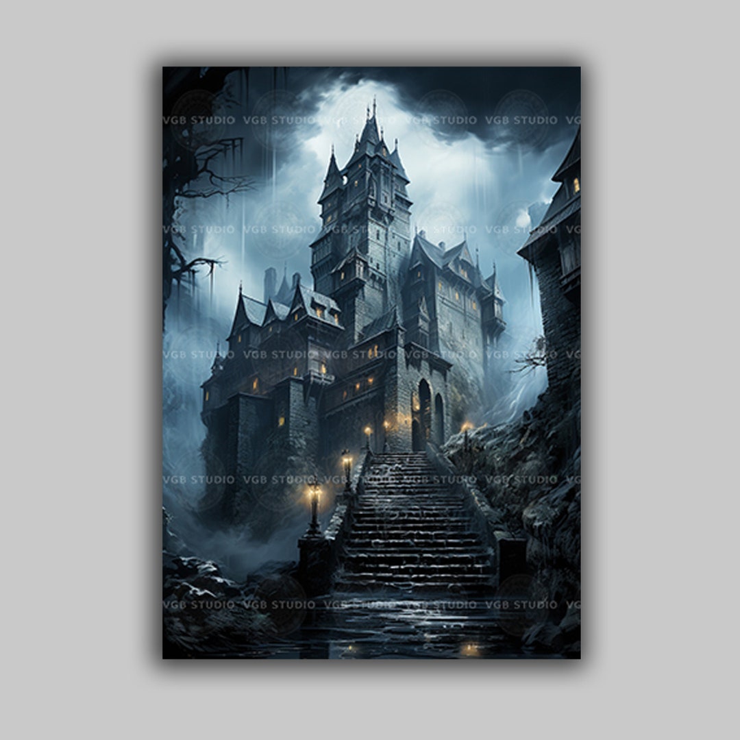 Dracula Gothic Haunted Castle Wall Art Print, Dark Fantasy