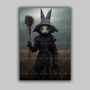 Witch Rabbit Art Print Dark Fantasy Animal Wall Decor Halloween Gothic Bunny Illustration Whimsical Witchy Woodland Surreal Spooky Gift F12