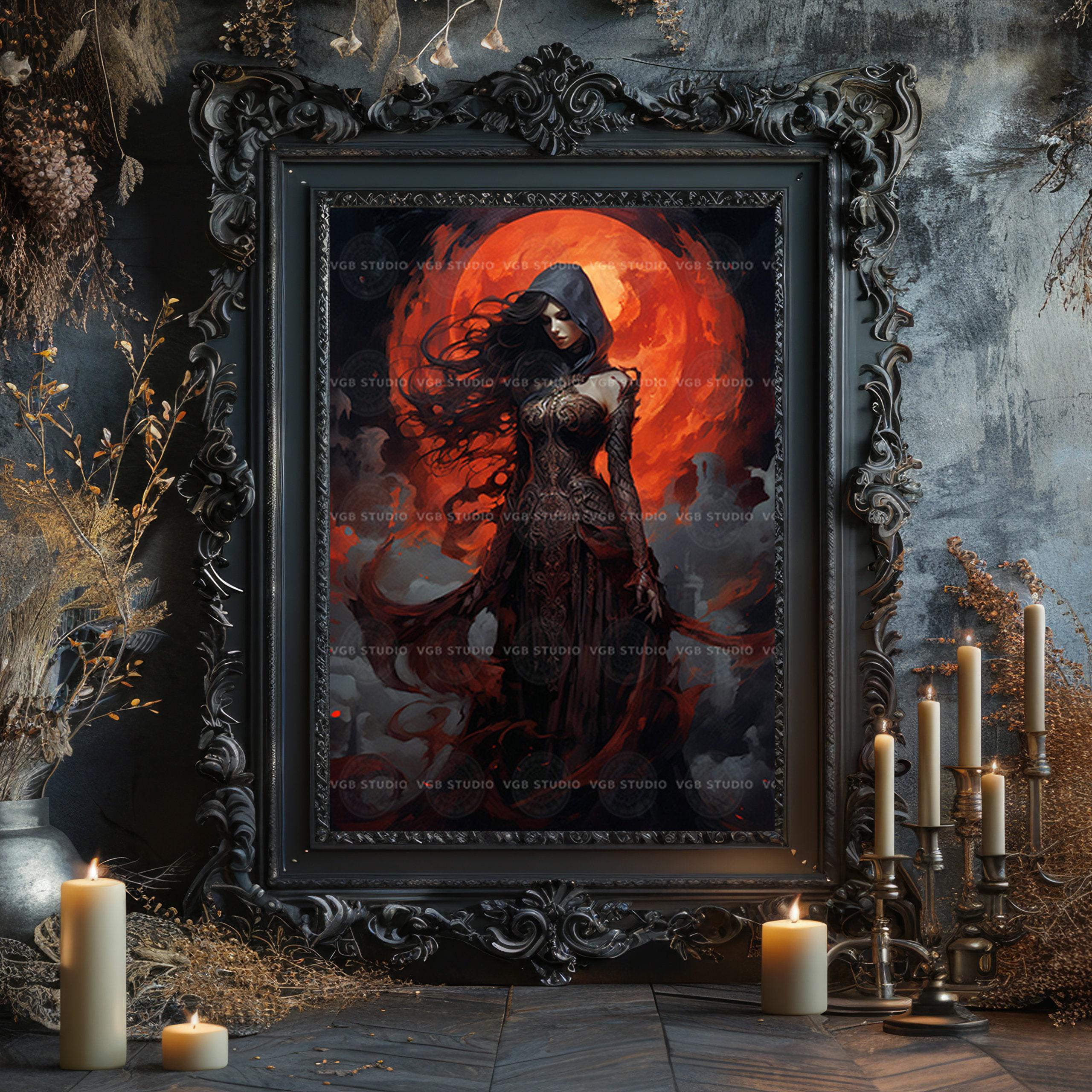 Lilith Art Print, Dark Feminine Goddess, Gothic Woman Portrait