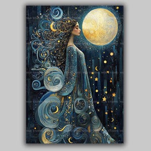 Selene Greek Goddess of the Moon Lunar Deity Mythology Art Print Starry Night Sky Divine Feminine Celestial Fantasy Wall Decor y73