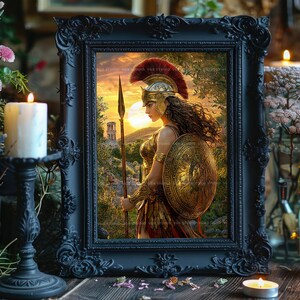 Athena Minerva Goddess Art Print Warrior Goddess Greek Mythology Wall Decor Golden Armor Shield Spear Wisdom Greek Decor Feminine Gift z21 image 6