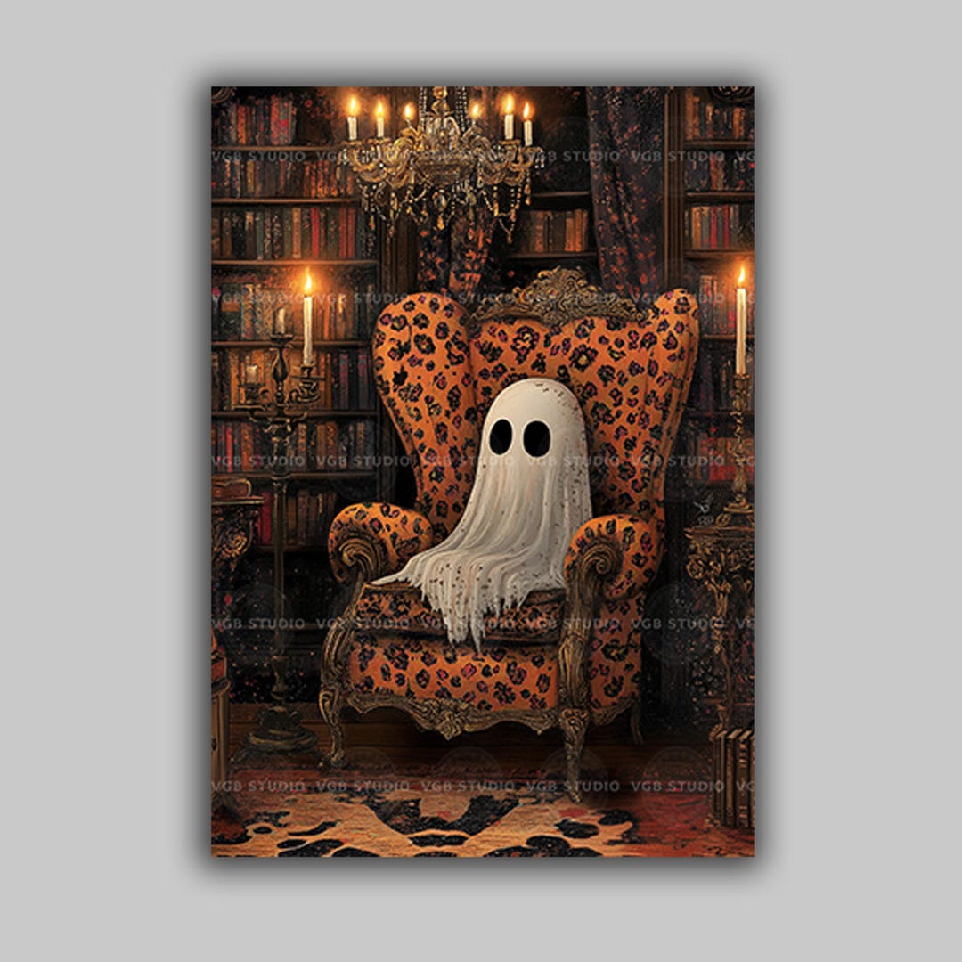 Ghost Library Wall Art Print Dark Academia Gothic Decor Spooky Cute ...