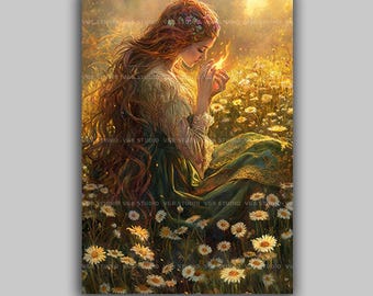 Brigid Celtic Goddess of Sacred Flame Healing Poetry Art Print, Irish Mythology Imbolc Spring Wall Decor, Pagan Divine Feminine Gift s58