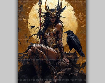 Badb Catha Celtic War Goddess Art Print, Morrigan Raven Crow Phantom Queen, Irish Mythology Wall Decor, Gothic Dark Fantasy Pagan AL29