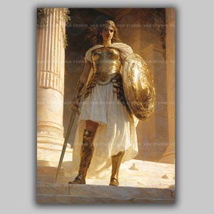 Athena Greek Warrior Goddess of Wisdom and War Feminine Print, Classical Mythology Deity Art, Celestial Spiritual Mythological Painting AE09
