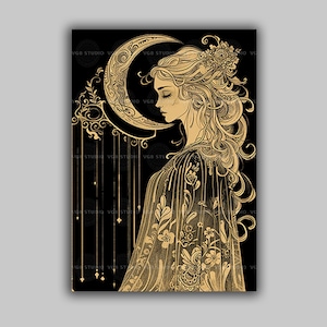 Selene Greek Moon Goddess Art Print Mythology Wall Decor Lunar Deity Mystical Night Goddess Artwork Feminine Power Pagan Wiccan Decor q55
