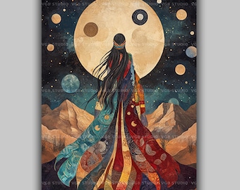 Changing Woman Navajo Goddess Of Renewal Native American Mythology Wall Art Print, Diné Sacred Feminine Moon Spirit Decor AL14