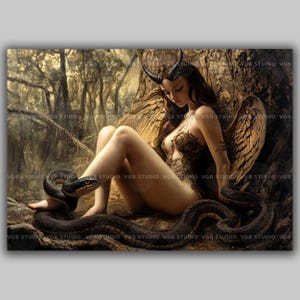 Lilith Dark Goddess Mystical Feminine Wall Art Print,Occult Enigmatic Snake Deity Gothic Fine Art for Sacred Spaces, Esoterica Wicca Art w37