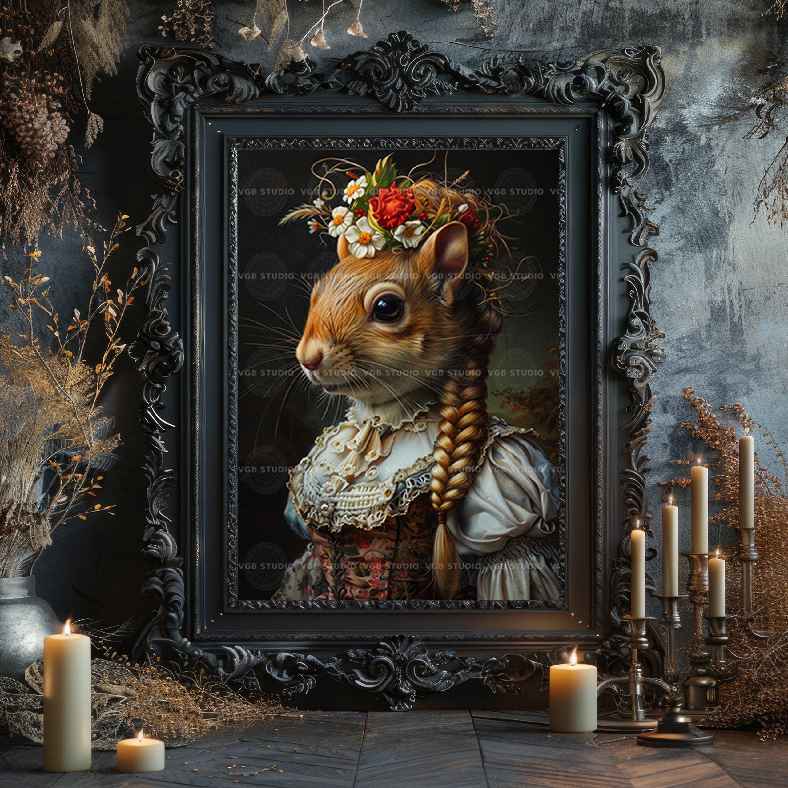 Tableau Vintage En Laine - Écureuil Dans Un Cerisier, Encadré Verre Et Bois, Occasion