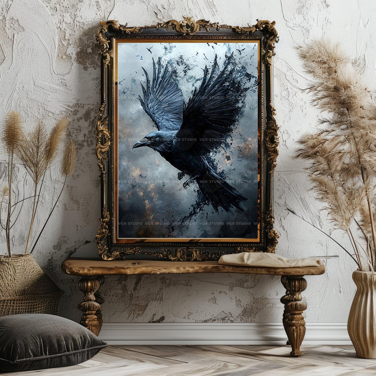 Raven Art Print Dark Fantasy Bird Wall Decor Gothic Animal Painting ...