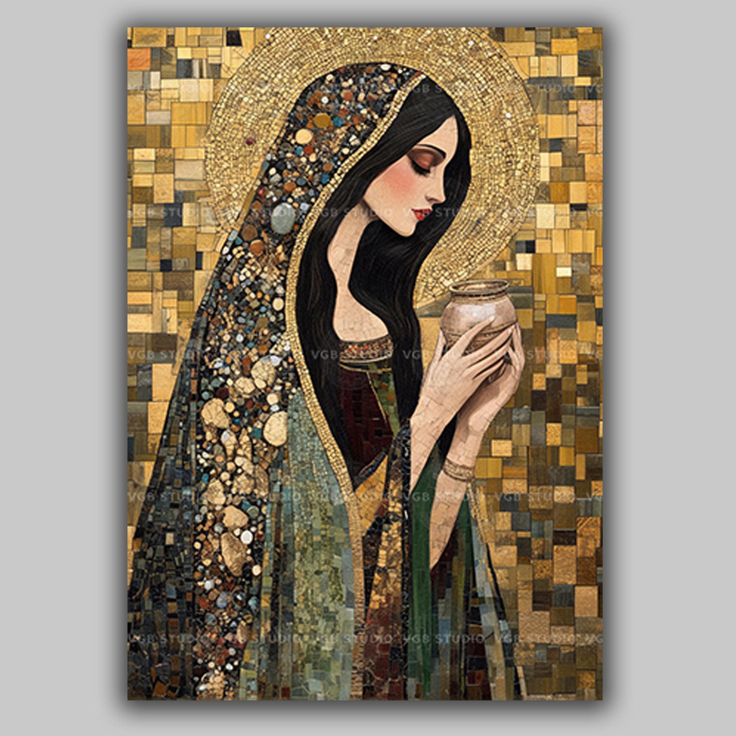 Mary Magdalene Alabaster Jar Mosaic Art Print, Myrrhbearer Saint
