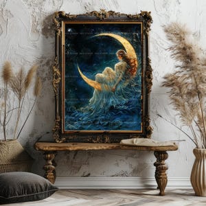 Selene maan godin Wall Art Print wassende maan hemelse decor Griekse mythologie poster goddelijke vrouwelijke spirituele kunst Dark Academia Lunar 23 afbeelding 8