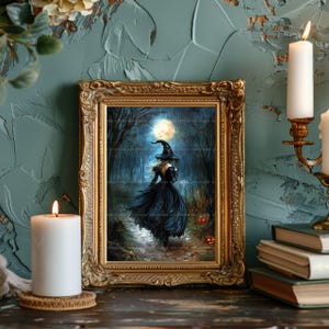 Witch Wall Art Print, Gothic Halloween Decor, Full Moon Painting, Occult Aesthetic, Dark Academia Poster, Witchy Gifts, Pagan Altar t46 image 4